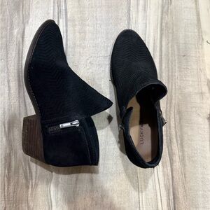 Lucky Brand Black Suede Cutout Ankle Boots